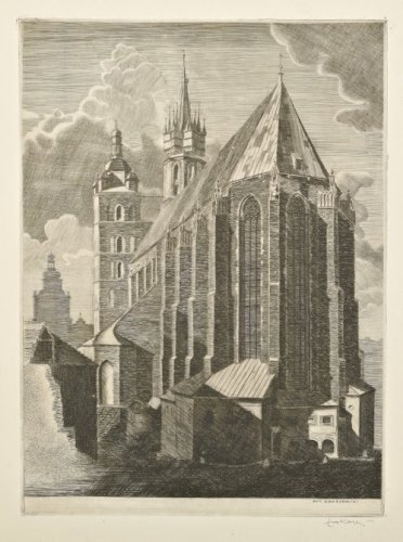 ZAKRZEWSKI Władysław Kościół Mariacki z teki "Zabytki Krakowa w miedziorytach W. Zakrzewskiego"