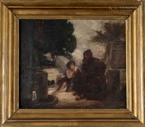 Autor nieznany Przy fontannie (rozmowa mnicha z chłopcem)