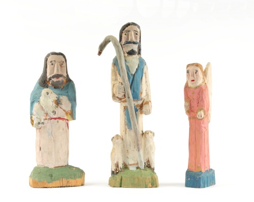 MAJEREK Ignacy Zestaw trzech rzeźb o tematyce religijnej<br>(Chrystus Dobry Pasterz, Dobry Pasterz z owieczką na rękach, Anioł)