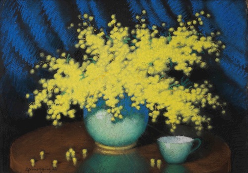 SZCZERBIŃSKI Marian Martwa natura z mimozami i filiżanką